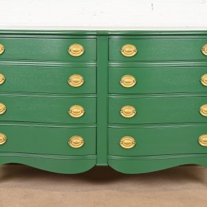 Baker Furniture Style Federal Green Lacquered Eight-Drawer Dresser, Newly Refinished