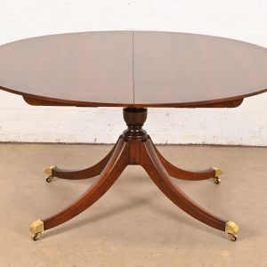 Baker Furniture Georgian Banded Cherry Wood Pedestal Extension Dining Table, Newly Refinished