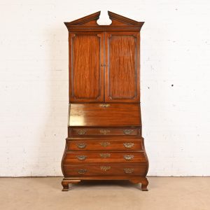 Drexel Georgian Mahogany Bombe Form Bureau With Drop Front Secretary Desk and Bookcase Hutch