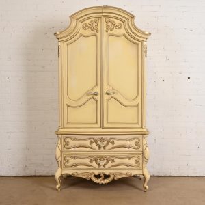 Romweber French Rococo Louis XV Cream Lacquered Armoire Dresser, Circa 1960s