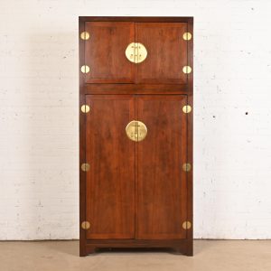 Michael Taylor for Baker Furniture Hollywood Regency Chinoiserie Walnut Armoire Dresser or Bar Cabinet, 1960s
