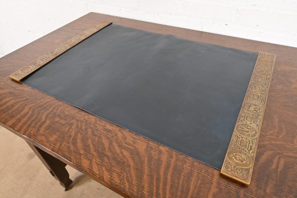 Tiffany Studios New York Zodiac Bronze Blotter Ends With Leather Desk Blotter - Image 3