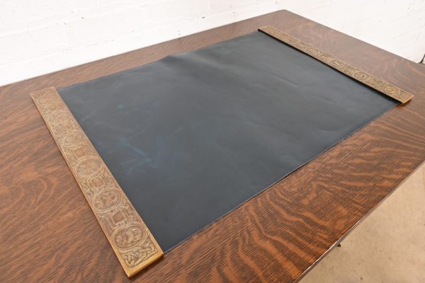 Tiffany Studios New York Zodiac Bronze Blotter Ends With Leather Desk Blotter - Image 4