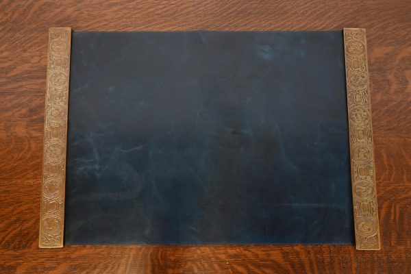Tiffany Studios New York Zodiac Bronze Blotter Ends With Leather Desk Blotter