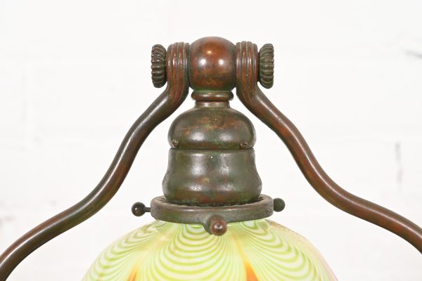 Tiffany Studios New York Bronze Harp Desk Lamp With Pulled Feather Favrile Glass Shade - Image 6