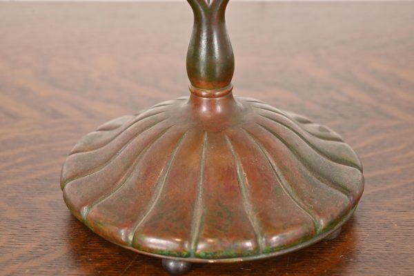 Tiffany Studios New York Bronze Harp Desk Lamp With Pulled Feather Favrile Glass Shade - Image 8