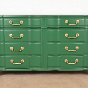 John Widdicomb Georgian Green Lacquered Eight-Drawer Double Dresser, Newly Refinished