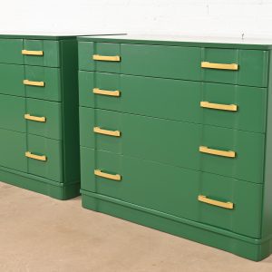 Donald Deskey Style Art Deco Green Lacquered Chests of Drawers, Newly Refinished