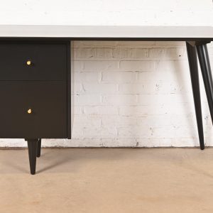 Paul McCobb Planner Group Mid-Century Modern Black Lacquered Writing Desk, Newly Refinished