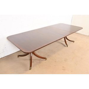 Kittinger Georgian Banded Mahogany Double Pedestal Extension Dining Table, Newly Refinished