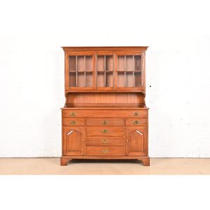 Henkel Harris American Colonial Cherry Wood Breakfront Sideboard Buffet With Hutch Top