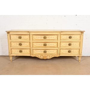 Karges French Regency Louis XVI Cream Lacquered and Gold Gilt Dresser or Credenza, Circa 1960s