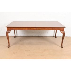 Baker Furniture Stately Homes Chippendale Burled Walnut Extension Dining Table, Newly Refinished