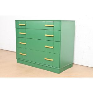Donald Deskey Style Art Deco Green Lacquered Chest of Drawers, Newly Refinished