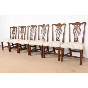 Henredon Chippendale Carved Mahogany Dining Chairs, Set of Six