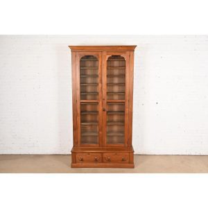 Antique Victorian Carved Walnut Glass Front Bookcase, Circa 1880s