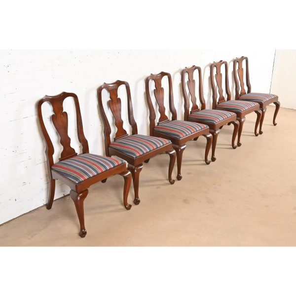 Henkel Harris Queen Anne Solid Mahogany Dining Chairs, Set of Six