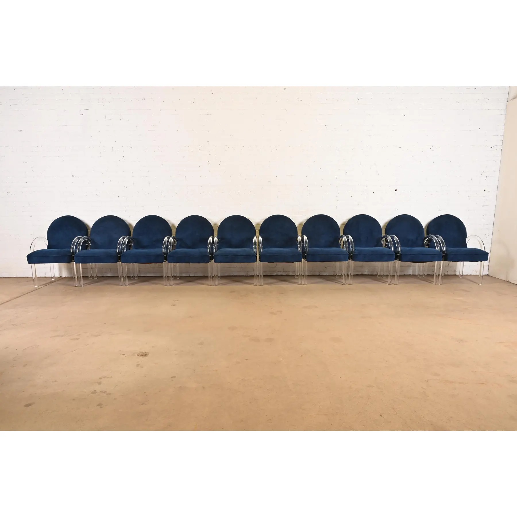 Leon Rosen for Pace Collection Modern Art Deco Lucite Waterfall Armchairs, Set of Ten - Image 2