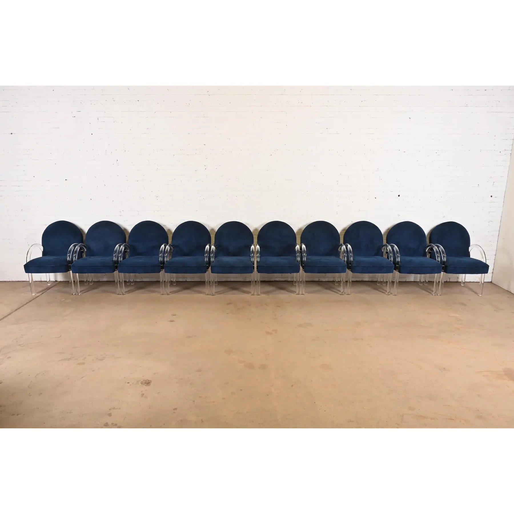 Leon Rosen for Pace Collection Modern Art Deco Lucite Waterfall Armchairs, Set of Ten - Image 3