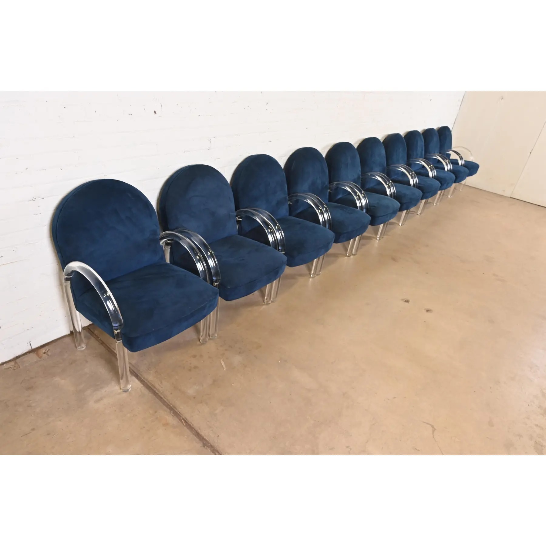 Leon Rosen for Pace Collection Modern Art Deco Lucite Waterfall Armchairs, Set of Ten - Image 4