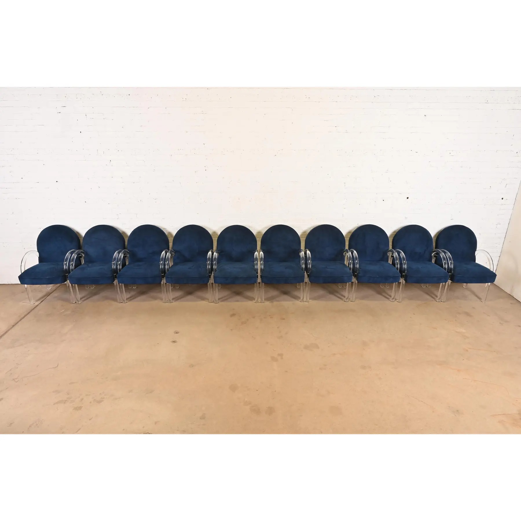 Leon Rosen for Pace Collection Modern Art Deco Lucite Waterfall Armchairs, Set of Ten - Image 5