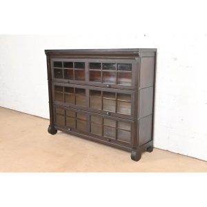 Antique Mission Arts & Crafts Mahogany Three-Stack Barrister Bookcase by Gunn, Circa 1920s