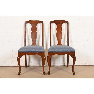 Harden Furniture Queen Anne Solid Cherry Wood Side Chairs or Dining Chairs, Pair