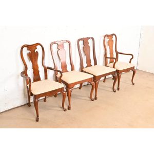 Henkel Harris Style Queen Anne Solid Mahogany Dining Chairs, Set of Four