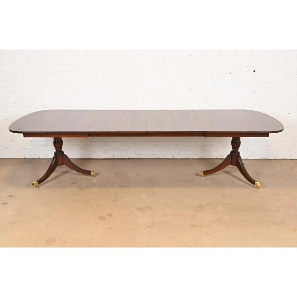 Kindel Furniture Georgian Flame Mahogany Double Pedestal Extension Dining Table, Newly Refinished - Image 2
