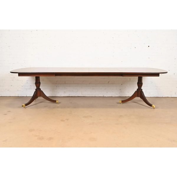 Kindel Furniture Georgian Flame Mahogany Double Pedestal Extension Dining Table, Newly Refinished - Image 3
