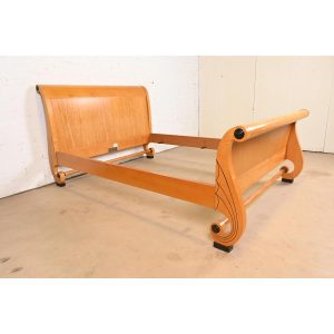 Baker Furniture Biedermeier Primavera and Parcel Ebonized Queen Size Sleigh Bed