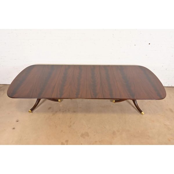 Kindel Furniture Georgian Flame Mahogany Double Pedestal Extension Dining Table, Newly Refinished - Image 5