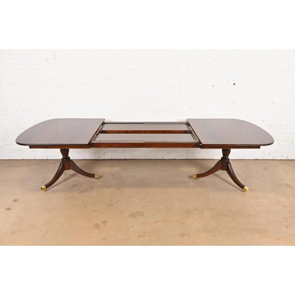 Kindel Furniture Georgian Flame Mahogany Double Pedestal Extension Dining Table, Newly Refinished - Image 6