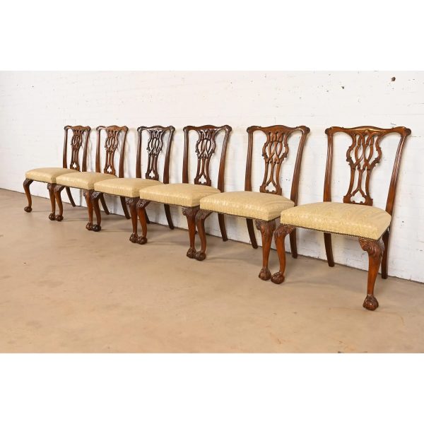 Baker Furniture Chippendale Carved Mahogany Dining Chairs, Set of Six