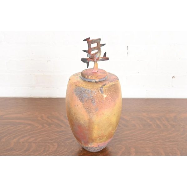 Japanese Raku Pottery Arts & Crafts Glazed Ceramic Art Pottery Lidded Vessel - Image 2