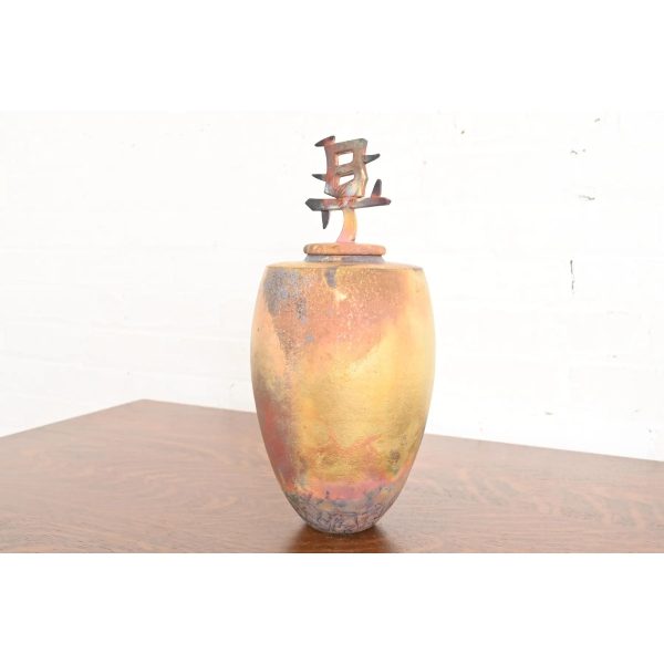 Japanese Raku Pottery Arts & Crafts Glazed Ceramic Art Pottery Lidded Vessel - Image 3