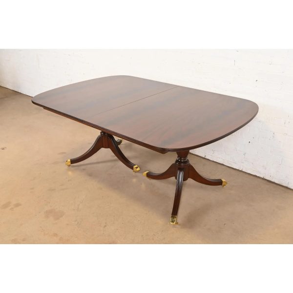 Kindel Furniture Georgian Flame Mahogany Double Pedestal Extension Dining Table, Newly Refinished - Image 8