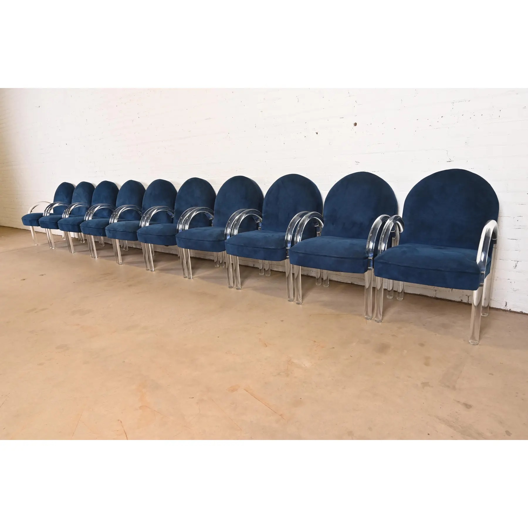 Leon Rosen for Pace Collection Modern Art Deco Lucite Waterfall Armchairs, Set of Ten