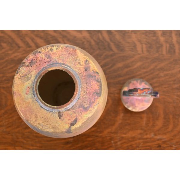 Japanese Raku Pottery Arts & Crafts Glazed Ceramic Art Pottery Lidded Vessel - Image 6
