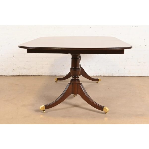 Kindel Furniture Georgian Flame Mahogany Double Pedestal Extension Dining Table, Newly Refinished - Image 11