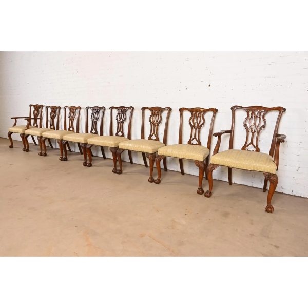 Baker Furniture Chippendale Carved Mahogany Dining Chairs, Set of Eight