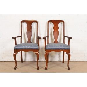 Harden Furniture Queen Anne Solid Cherry Wood Armchairs or Dining Captain Chairs, Pair