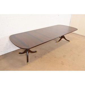 Kindel Furniture Georgian Flame Mahogany Double Pedestal Extension Dining Table, Newly Refinished