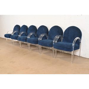 Leon Rosen for Pace Collection Modern Art Deco Lucite Waterfall Armchairs, Set of Six