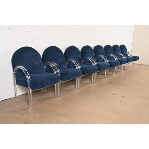 Leon Rosen for Pace Collection Modern Art Deco Lucite Waterfall Armchairs, Set of Eight