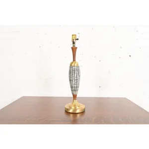 Mid-Century Danish Modern Teak and Brass Table Lamp