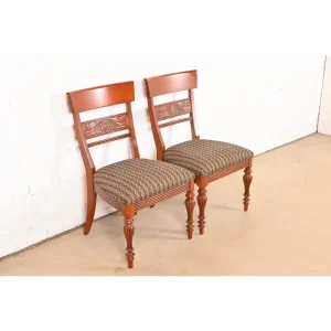 Ethan Allen British Colonial Solid Cherry Wood Side Chairs or Dining Chairs, Pair