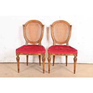 Karges French Regency Louis XVI Carved Walnut Cane Back Side Chairs or Dining Chairs, Pair
