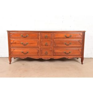 Davis Cabinet Co. French Provincial Louis XV Solid Cherry Wood Triple Dresser or Credenza
