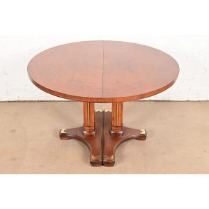 Drexel Heritage Hollywood Regency Campaign Pedestal Extension Dining Table, Newly Refinished